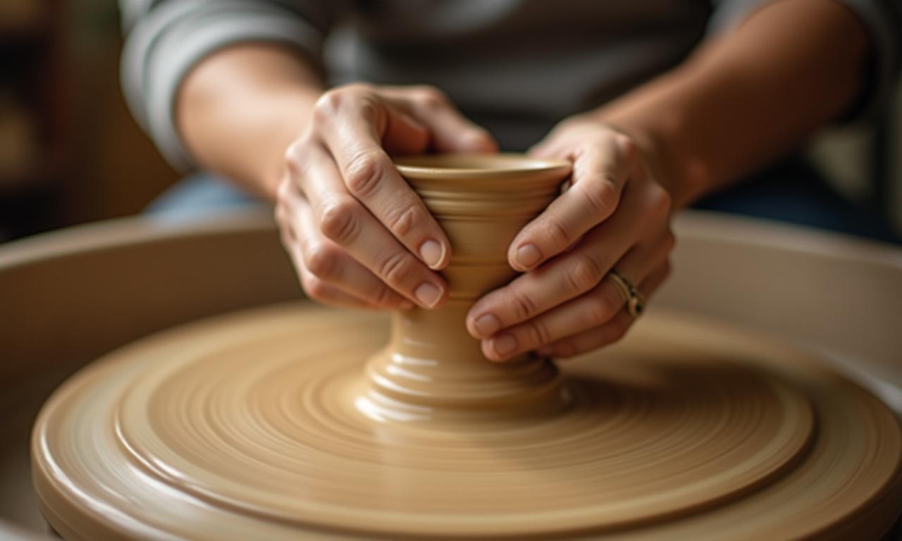 Pottery wheel with clay
